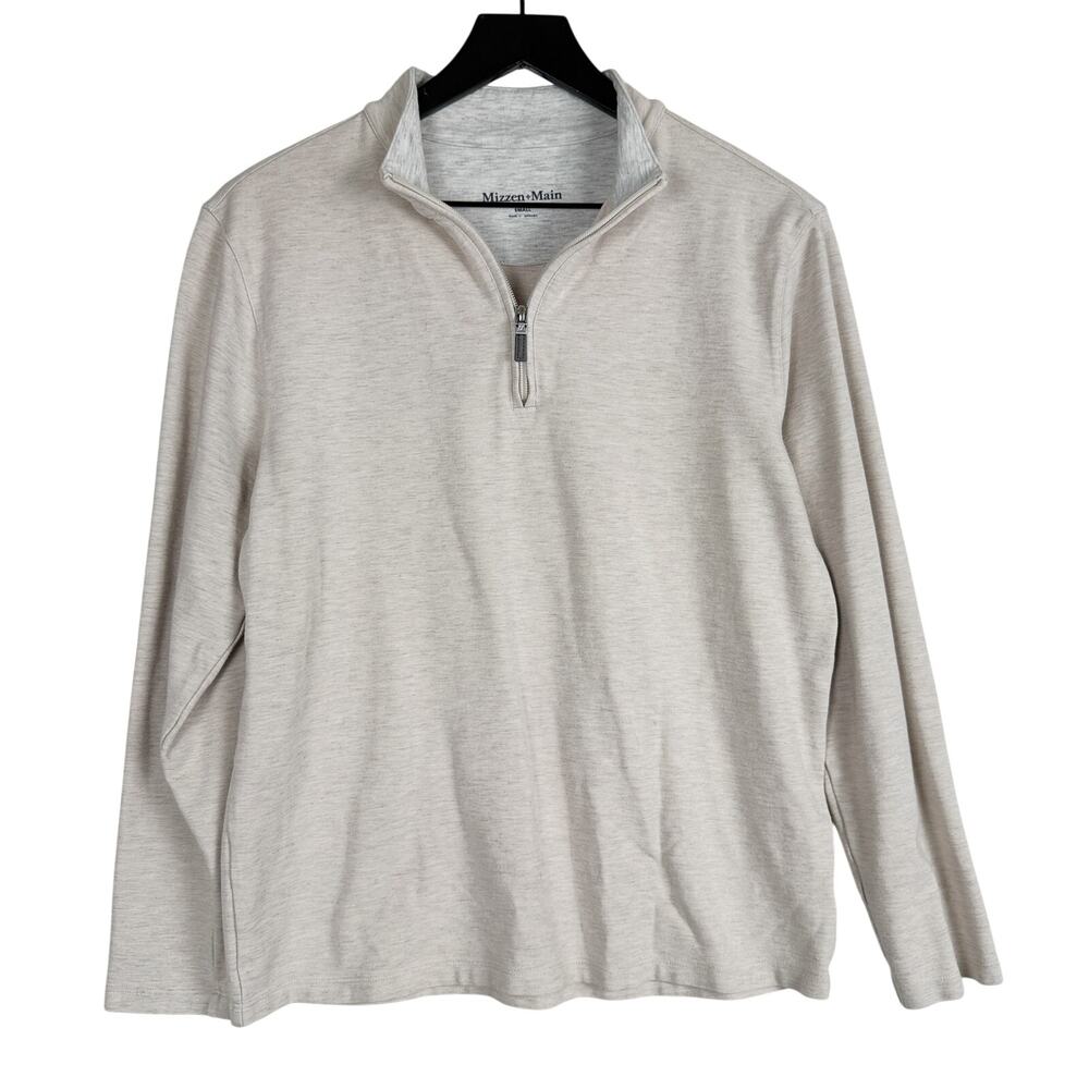 Mizzen+Main Mens KPI 1/4 Zip Pullover Sweater Heathered Beige - S